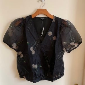 Madewell Silk Organza Puff-Sleeve Wrap Top